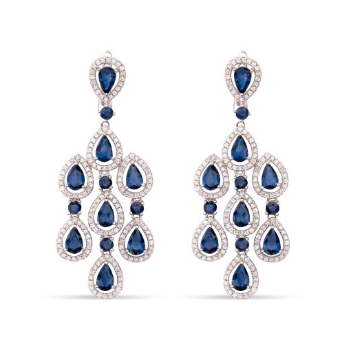 Pendientes largos zafiros y brillantes