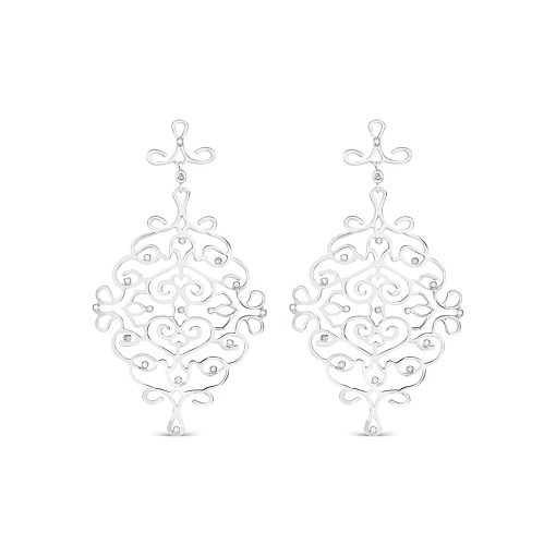 Pendientes largos labrados oro blanco