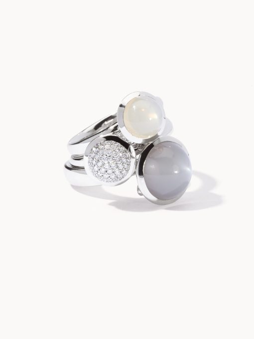 Bouton combi 3 anillos diamante pavé y piedra luna